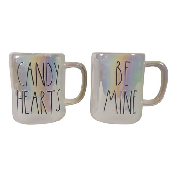 Set of 2 Rae Dunn Iridescent Valentine's Day 12oz Mugs - Perfect Condition - Picture 1 of 7